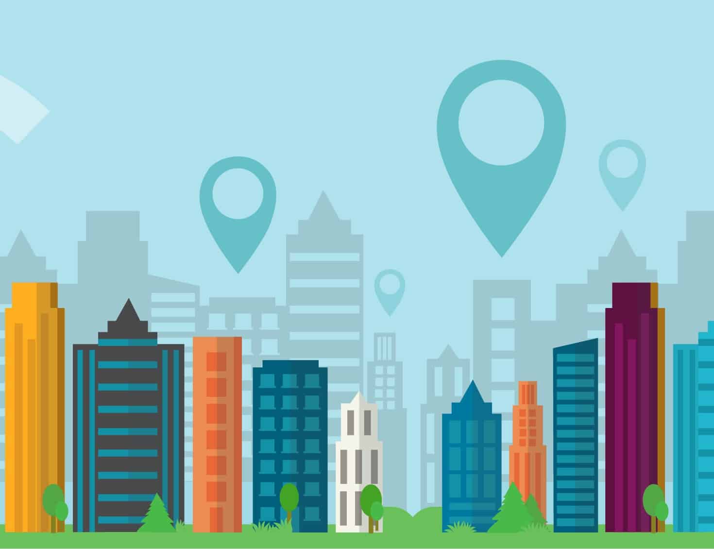 Colorful illustration of city skyline