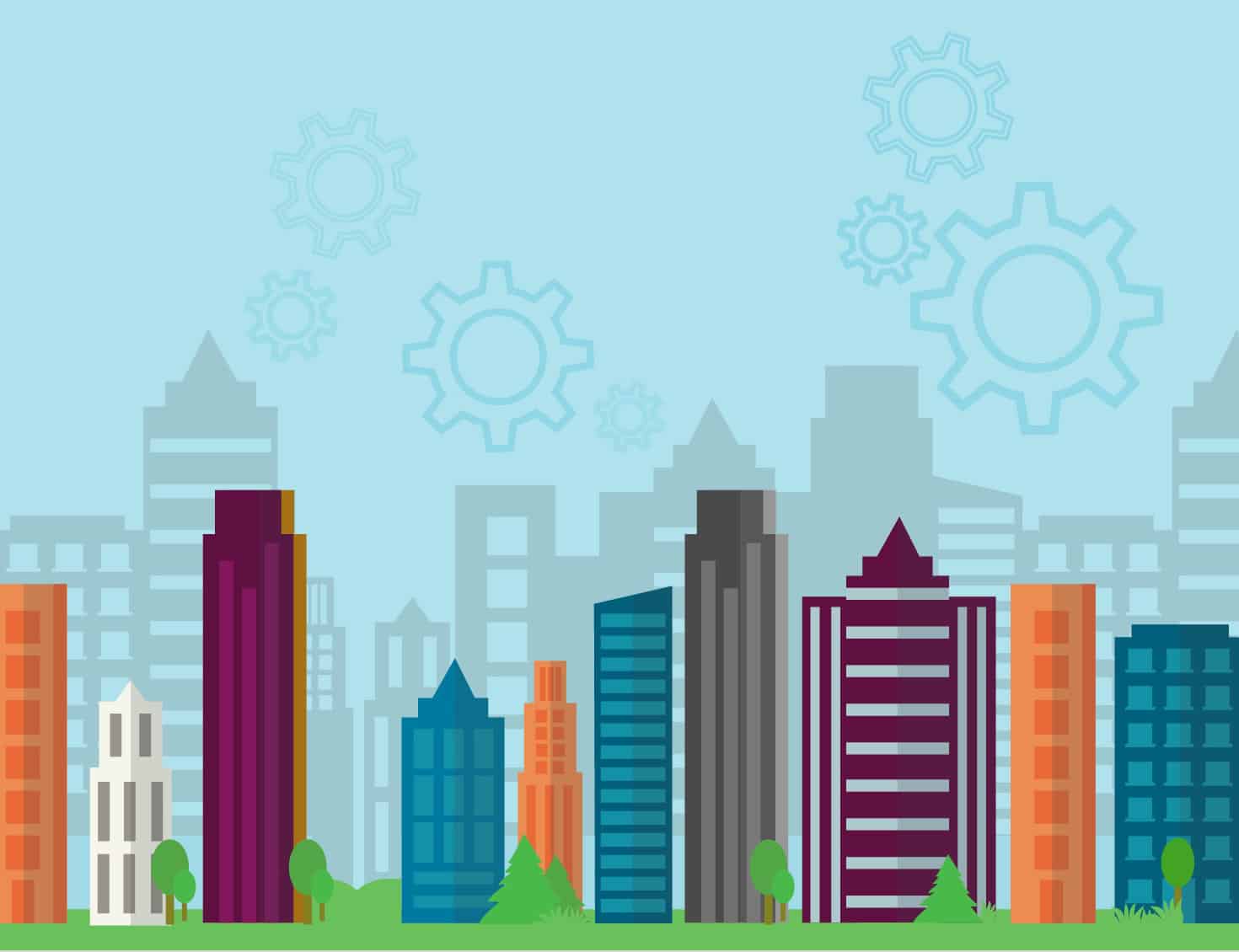 Colorful illustration of city skyline