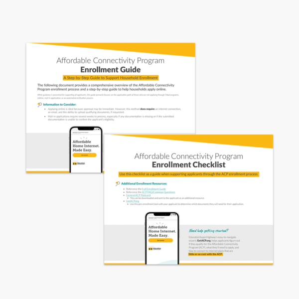Thumbnail image of first page of the ACP Enrollment Guide and the Enrollment Checklist.
