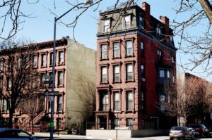 Corner apartment building